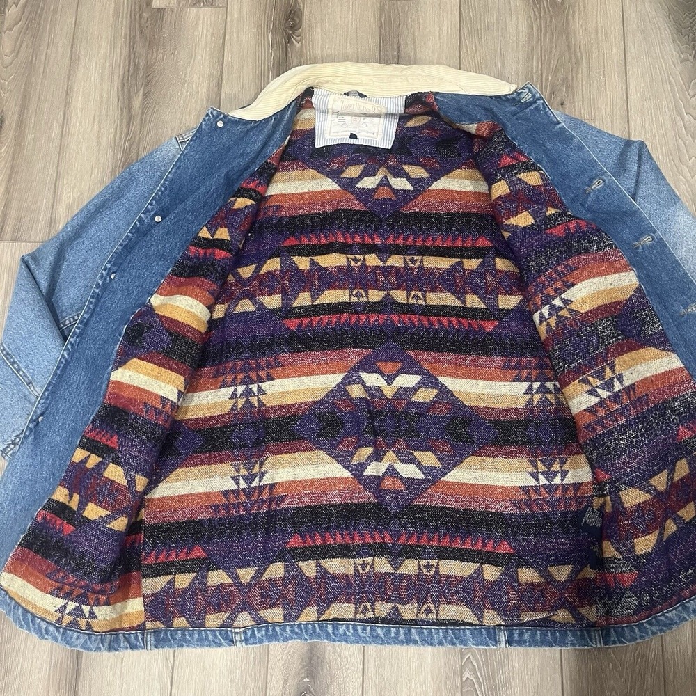 VTG 90s‎ Tommy Hilfiger Denim Chore Jacket Wool Lined Oversized M Oarsmen - Picture 2 of 5